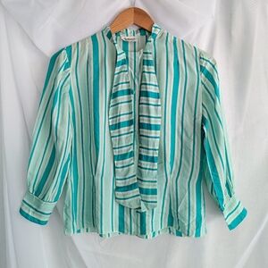 Vintage 1960s Blue Striped Secretary Blouse